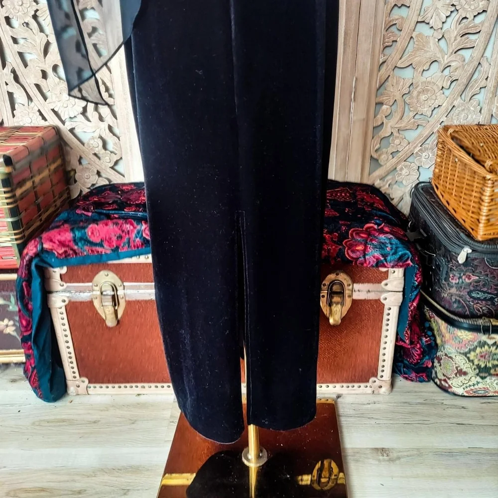 Vintage 1990s Black Velvet Scarf Formal Pencil Wiggle Maxi Dress - Picture 5 of 6